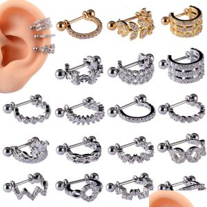 Anneaux de nez Goujons 25Pcslot Anneau de cartilage d'oreille en acier inoxydable Barbell avec cerceau Cz Tragus Cuff Piercing Helix Daith Rook Lobe Boucles d'oreilles Dh5Fs