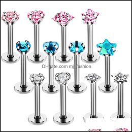 Anillos de nariz Studs 316L Acero quirúrgico Zircon Tornillo Pendiente Tragus Cartliage Piercings Labret Piercing Joyería del cuerpo K54Xq S Mjfashion Dhgrk