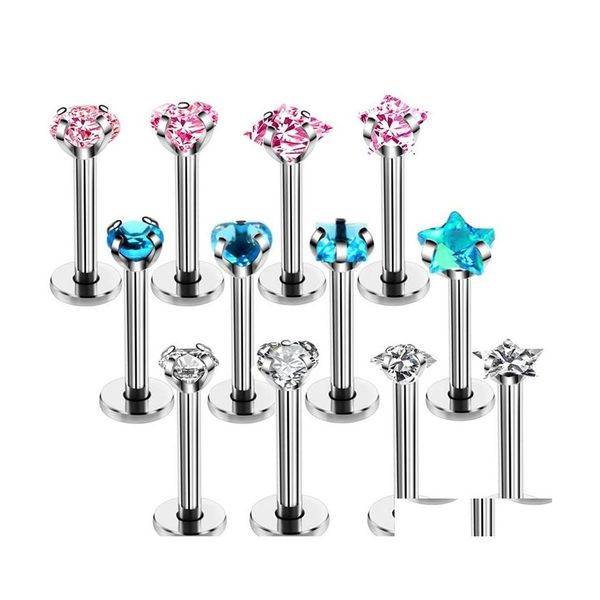 Anillos en la nariz Espárragos Acero quirúrgico 316L Circón Tornillo Pendiente Tragus Carliage Piercings Labret Piercing Joyería del cuerpo K54Xq Wjoiy 305C Dhnzq