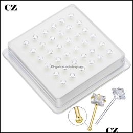 Neusringen Studs 36 stcs/set 925 Sterling Sier glanzende heldere kubieke zirkoonstud Pin Indiase body sieraden Piercing plata ar bdesybag dhwsy