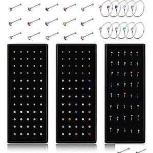 Nose Rings Studs 40Pc Set Fashion Crystal C Shape Ring Stainless Steel Mticolor Bend Stud For Women Aro Nariz Anneau Nez Piercing Ot9R0