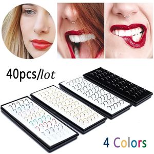 Anneaux de nez goujons 40 pièces en acier inoxydable coloré mode nez cerceau anneau pour femmes bijoux de corps faux Septum nez Piercing Aro Nariz vente en gros 231005