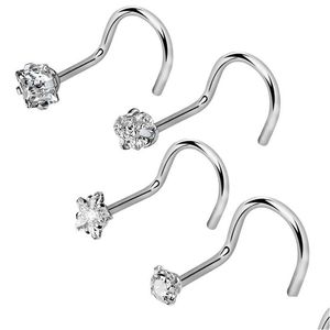 Neusringen noppen 4 stks/lot 4 vormen strass ring 20 g chirurgisch stalen twisted schroef lichaam piercing kristal neusgaat sieraden 870 r2 d dh68q