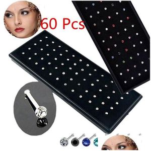 Anneaux de nez Goujons 60 Pièces / Pack Anneau de nez en cristal en acier inoxydable Ensemble Femmes Fille Piercing Chirurgical Stud Lot Bijoux de Corps Drop Delive Dhjt4