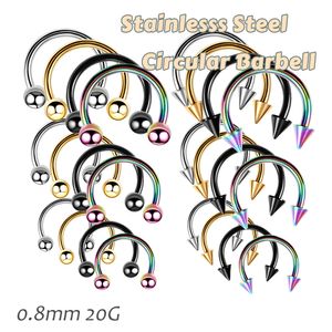 Neusringen Studs 6pcs septum piercing ring cirkelvormige hoefijzer barbells voor oorlip wenkbrauw body pirercing ball kegel stalen hoepel 20 g 08 mm 230325