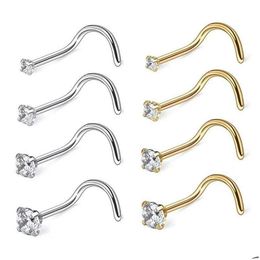 Neusringen Studs 925 Sterling Sier Schroef Studs Neusringen Voor Vrouwen Mannen Zirkoon Kurkentrekker Ring Body Piercing Sieraden Drop levering Jood Dh9Go