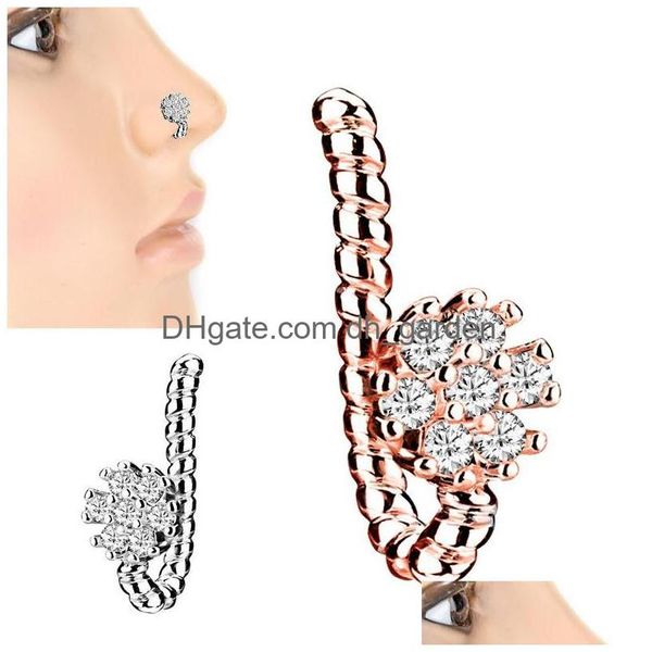 Anneaux de nez Goujons Alisouy Cuivre Cristal Feuille Fleur Croix Faux Anneau Boucle D'oreille Faux Septum Femmes Oreille Clip Non Body Piercing Dhgarden Dhwgr