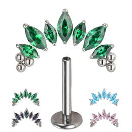 Neusringen Studs ASTM 36 Pierc 7 Cz Marquise met Tribead Cluster schroefdraad bovenoor kraakbeen oorbellen lipringringstudie piercing sieraden 230325