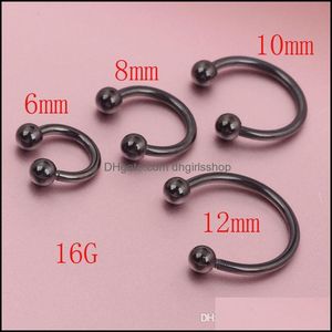 Neus Ringen Studs Lichaam Sieraden Geanodiseerd Zwart Hoefijzer Bar - Lip Septum Oor Ring Verschillende Maten Beschikbaar Piercing Drop Levering 2021 Nfqsb