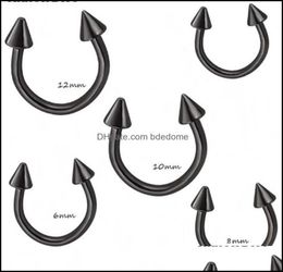 Neusringen Studs Body Jewelry Black Sier Cone Horseshoe Bar Piercing Hoop Ring 100pcSlot wenkbrauw Lip Labret Jewelry2555G Drop Deli7619715