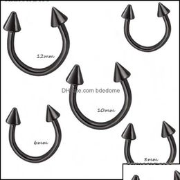 Anneaux de nez Goujons Bijoux de corps Noir Sier Cone Horseshoe Bar Piercing Hoop Ring 100Pcs / Lot Sourcils Lèvres Labret Jewelry255G Drop Deliv Dhego