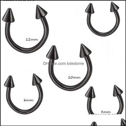 Anneaux de nez Goujons Bijoux de corps Noir Sier Cône Fer à cheval Bar Piercing Hoop Anneau 100Pcs Lot Sourcils Lèvres Labret Jewelry255G Drop Deli257t