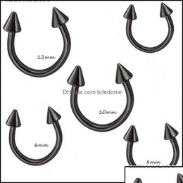 Neusringen Studs Body Jewelry Black Sier Cone Horseshoe Bar Piercing Hoop Ring 100pcs/Lot wenkbrauw Lip Labret Jewelr Othut
