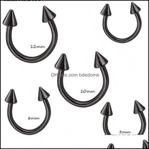 Anneaux de nez Goujons Bijoux de corps Black Sier Cone Horseshoe Bar Piercing Hoop Ring 100Pcs / Lot Sourcil Lèvre Labret Jewelry255G Drop Delivery 202