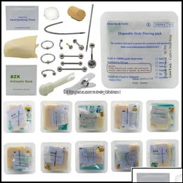 Neusringen studs Body sieraden wegwerp piercing kit medisch steriel pakket voor oor tepel buik navel septum piercer gereedschap hine druppel delive