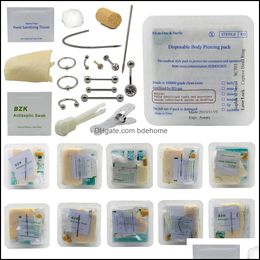 Neusringen Studs Body Sieraden Wegwerp Piercing Kit Medisch steriel pakket voor oornippel Belly Navel Septum Piercer Tool Hine