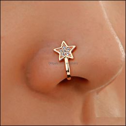 Neusringen studs body sieraden S2553 Piercing voor vrouwen koper zirkoon nep ring nagel overdreven eenvoudige u-vormige niet-geperforeerde clip druppel d