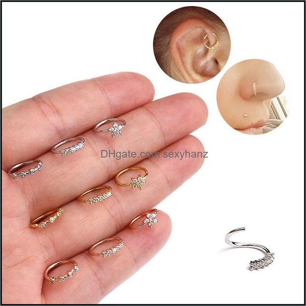 Anneaux de nez Studs bijoux de carrosserie sier et or couleur 20 gx8 mm perçage cz cercel narine fleur de fleur hélice cartilage tragus oreille 233 r2 drop