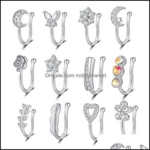 Neusringen Studs Body Jewelry Sier Tone Pake voor mannen vrouwen met heldere zirkoon faux piercing drop levering 2021 CJM9D