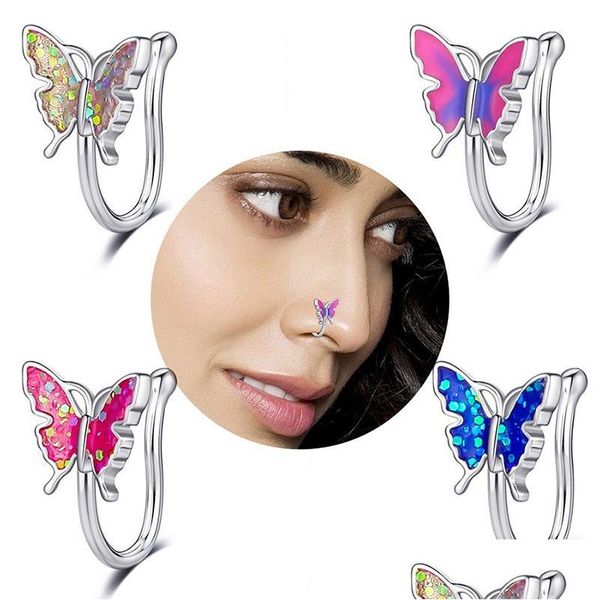 Nez Anneaux Goujons Casual Papillon Clip De Mode Personnalisé En Forme De U Faux Anneau Faux Piercing Bijoux Pour Femmes Drop Delivery Body