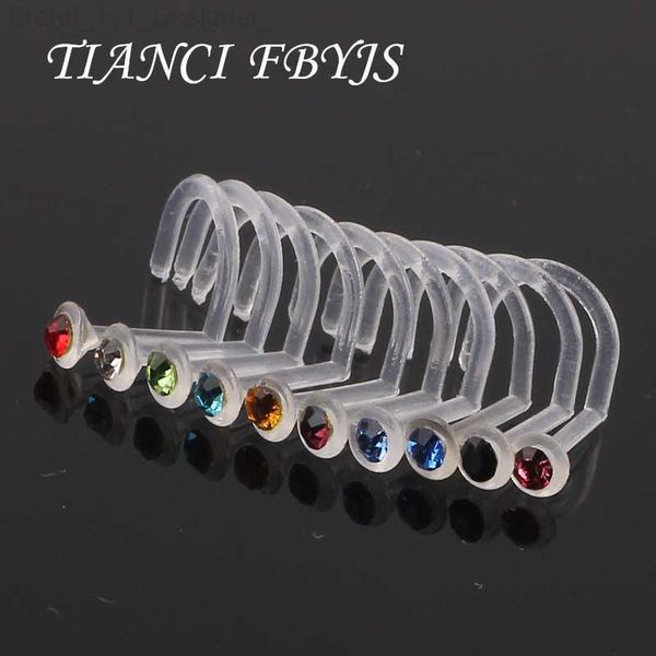 Anillos en la nariz Espárragos Claro Bioplast Flexible Acrílico Nariz Tornillo Anillo Perno Piercing Retenedor Tornillos Gema Cristal piercing Barra Anillo Coloreado L230806