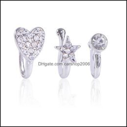 Neusringen Studs Clip op neusring Piercing sieraden mode lichaam diamantvormige hartvormige nieuwe neus niet-poreus 284 Q2 drop leveren Dh521