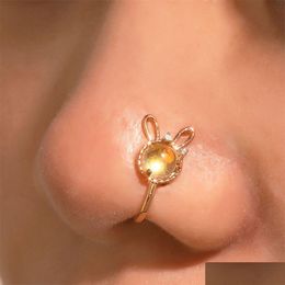 Anneaux de nez Studs Clips Hoops pour femmes Lune Lapin Lapin Body non-Piercing Jewlery Copper Gold Color Wholesale 2023 New Drop Livilor Juif Dhzcq