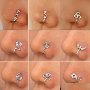 Anneaux de nez Studs Clips Cerceaux pour femmes Cercle non perçant Cercle Géométrique Body Jewlery Copper Gold Color Wholesale 2023 New Drop délivre DH6pz