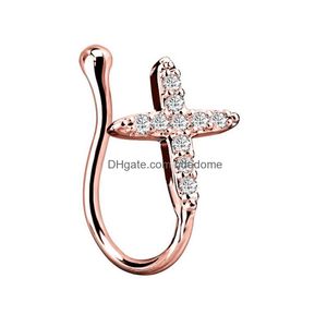 Neus Ringen Studs Clips Hoops Voor Vrouwen Niet-Piercing Lichaam Sieraden Cross Rose Sier Roestvrij Staal Goud Kleur Met Diamant Groothandel Dhurw