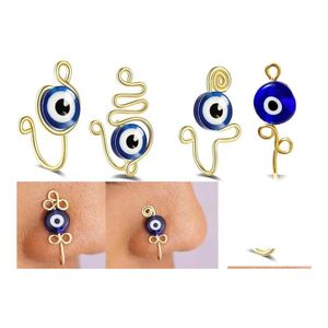 Nez Anneaux Goujons Fil De Cuivre Spirale Clip Sur Anneau Mauvais Yeux Forme De Serpent Faux Piercing Bijoux C3 Drop Delivery Body Dhe5X