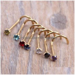 Neusringen studs Crysta Gold Sier Zirkoonring Schroef Budie helder roze rode paarse gebogen stalen pin piercing 20 g 0,8 mm druppel de Dhgarden Dh8J7