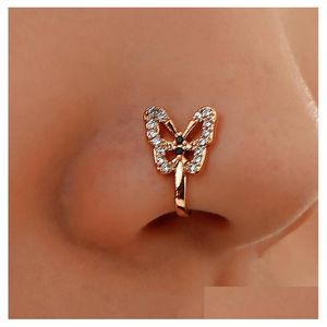 Neusringen Studs Crystal Butterfly Fake Nose Ring Non Piercing Clip op Indiase stijl manchet Septum Nariz Sieraden Drop Delivery Sieraden Dhoiy