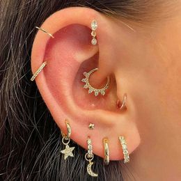 Anillos de nariz Studs Daith Tragus Helix Piercing Pendiente Mujeres 2023 Circón Estrella Luna Gota Cartílago Oreja Aro Lóbulo Acero inoxidable 230325