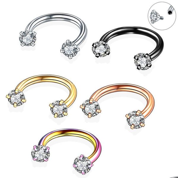 Nez Anneaux Goujons Double Tête Zircon Anneau Piercing Bijoux En Forme De C Sourcil Ongle Lèvre En Acier Inoxydable 316L 5 Couleur Espoir Goutte Delive Dhlo0