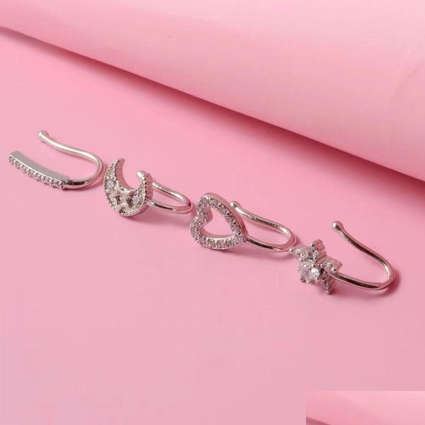 Anneaux de nez Goujons Clip en forme de U perforé européen et américain Zircon Star Love Flower Bague Fausse crevaison Bijoux Drop Livraison B Dhxwp