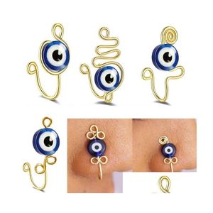 Anneaux de nez Studs Evil Eye non perçant faux piercings Clips pour femmes hommes turcs yeux protection de la chance d'or plaquette brassée Summer Dhbkd