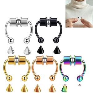 Anneaux de nez Goujons Mode Faux Anneau Cerceau Fer À Cheval Magnétique En Acier Inoxydable 316L Faux Septum Non Piercing Clip Sur Drop Livraison Juif Dhvrj