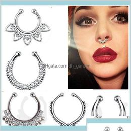 Anillos de nariz Studs Fashion Fake Septe Medical Titanium anillo Piercing Sier Crystal Indian Body Clip Hoop para mujeres Regalo de joyería de joyas DH90N