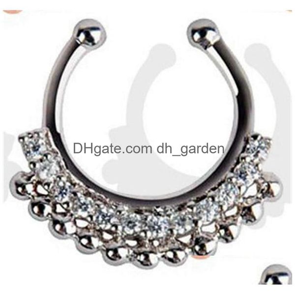 Anneaux de nez Goujons Mode Faux Septum Médical Titane Anneau Piercing Sier Cristal Indien Corps Clip Cerceau Pour Femmes Filles Juif Dhgarden Dhm1F