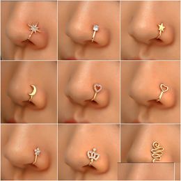 Neusringen studs mode ring charme kristal vlinder pentagram vrouwen nep piercing clip op oor lichaam sieraden drop levering dhyni
