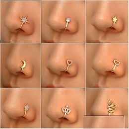 Neusringen studs mode ring charme kristal vlinder pentagram vrouwen nep piercing clip op oor lichaam sieraden drop levering otanb oTMS9