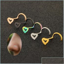 Neusringen Studs mode roestvrijstalen hartvorm mticolor haken piercing body piercings sieraden drop levering dhsaq