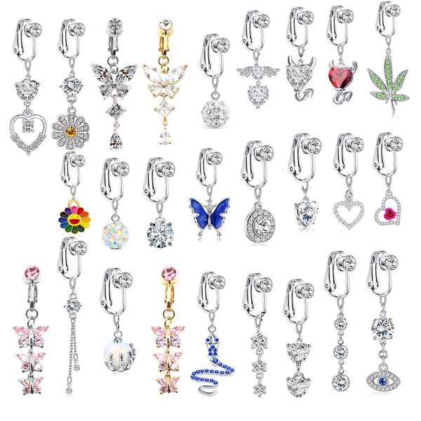 Nez Anneaux Goujons Faux Faux Ventre Piercing Papillon Feuilles Dangling Long Bouton Pircing Clip Sur Ombilical Nombril Cartilage Boucle D'oreille 230325