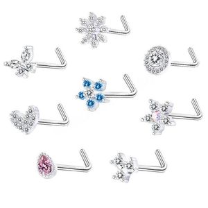 Anneaux de nez Goujons Fleur Papillon Zircon Stud Anneau En Acier Inoxydable Vis Nariz Os Piercing Prong Punk Boucle D'oreille Pour Femmes Corps Juif Dhrfa