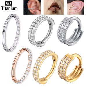 Anillos en la nariz Espárragos G23 Piercing Segmento con bisagras Aros CZ Anillos en la nariz de piedra Clicker Oreja Cartílago Tragus Helix Pendientes Piercing Joyería del cuerpo 230605