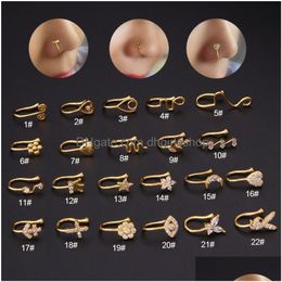 Anillos en la nariz Espárragos Oro Fake Piercing Clip Ring Cuff Body Jewelry para mujeres Nueva tendencia Ear Cuffs Heart Cross Flowers 22 Styles Drop De Dhtal