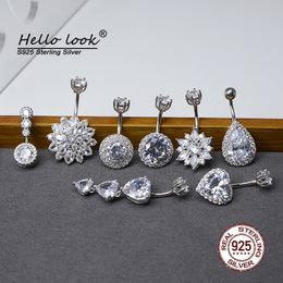 Anneaux de nez Goujons HelloLook 925 Sterling Silver Piercing Nombril De Luxe Zircon Nombril Anneau pour Femmes 925 Silver Belly Piercing Bijoux de Corps 230130