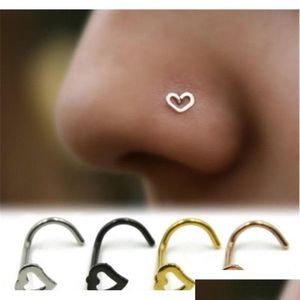 Nez Anneaux Goujons Amour Coeur En Acier Inoxydable Corps Piercing Bijoux Bent Angle Punk Pour Hommes Femmes En Gros Nveja Drop Delivery Otndo