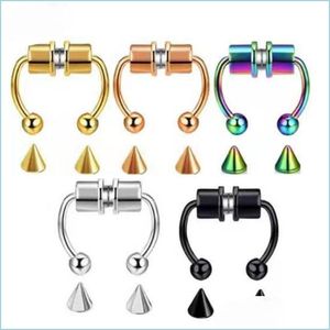 Neusringen studs magneet clip op neusringen Studs gouden regenboog geen gat anti allergie roestvrijstalen ring body sieraden voor vrouwen fas dhny1