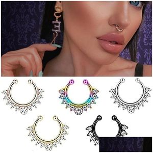 Anneaux de nez Goujons Anneaux de nez Goujons 1Pcs Faux Piercing Clip sur Septum Boucle d'oreille Non Daith Boucle d'oreille Bijoux Faux Faux 230325 Drop Deliver Dhsaj